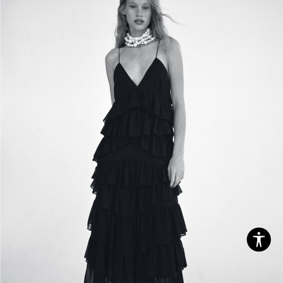 Zara NWT black midi ruffle dress - Picture 10 of 12